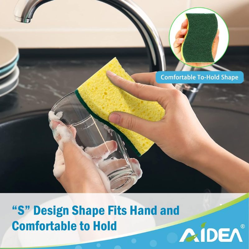 AIDEA Heavy Duty Scrub Sponge-24Count, Sponges for Dishes, Cellulose Sponge, Cleans Fast Without Scratching, Cleaning Everyday Jobs Pots, Pan