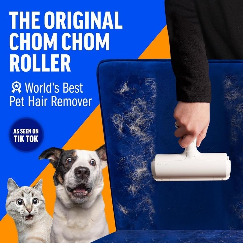 Chom Chom Roller Pet Hair Remover and Reusable Lint Roller – ChomChom Cat and Dog Hair Remover for Furniture, Couch, Carpet, Clothing and Bedding – Portable, Multi-Surface Fur Removal Tool