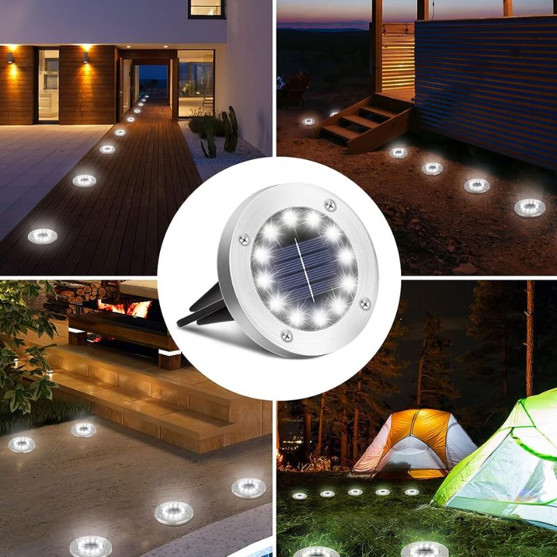 Coroor Solar Ground Lights, 12 LED Waterproof Garden Lights Outdoor Bright In-Ground, Solar Disk Lights Outdoor Decorations for Pathway Yard Lawn Patio Walkway Pool(10 Packs White)