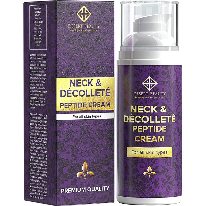 Desert Beauty Neck Firming Cream, Anti Aging Moisturizer for Neck & Décolleté (3.38 oz / 100ml Large Bottle) | Advanced Stem Cell + Collagen Formula For…