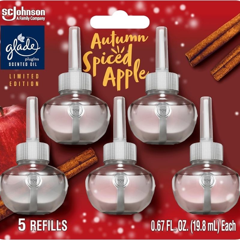 Glade PlugIns Refills Air Freshener, Scented and Essential Oils for Home and Bathroom, Autumn Spiced Apple, 3.35 Fl Oz, 5 Count