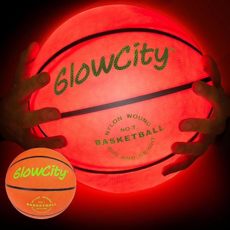 GlowCity Glow in The Dark Basketball for Teen Boy – Glowing Red Basket Ball, Light Up LED Toy for Night Ball Games – Sports Stuff & Gadgets for Kids Age 8 Years Old and Up