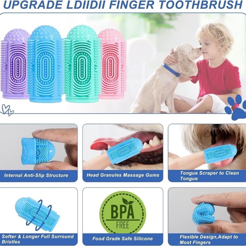 LDIIDII Dog Toothbrush Dog Tooth Brushing Kit 4Pack Dog Finger Toothbrush for Dog Teeth Cleaning&Dog Dental Care,Cat Toothbrush Dog Tooth Brush Puppy Toothbrush Pet Toothbrush