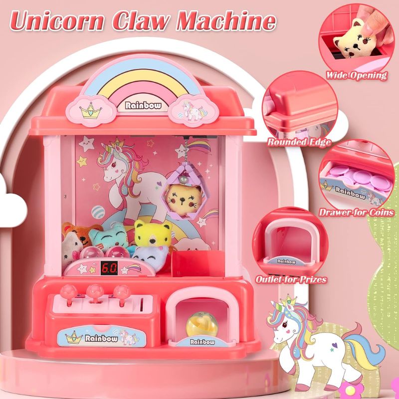Mini Claw Machine for Kids|Electronic Arcade Game Indoor Toy for Tiny Stuff Small Fun Cool Things|Candy Vending Machine Toy,Unicorn Toys for Girls,Great Birthday Gift for 6 7 8 9 Year Old