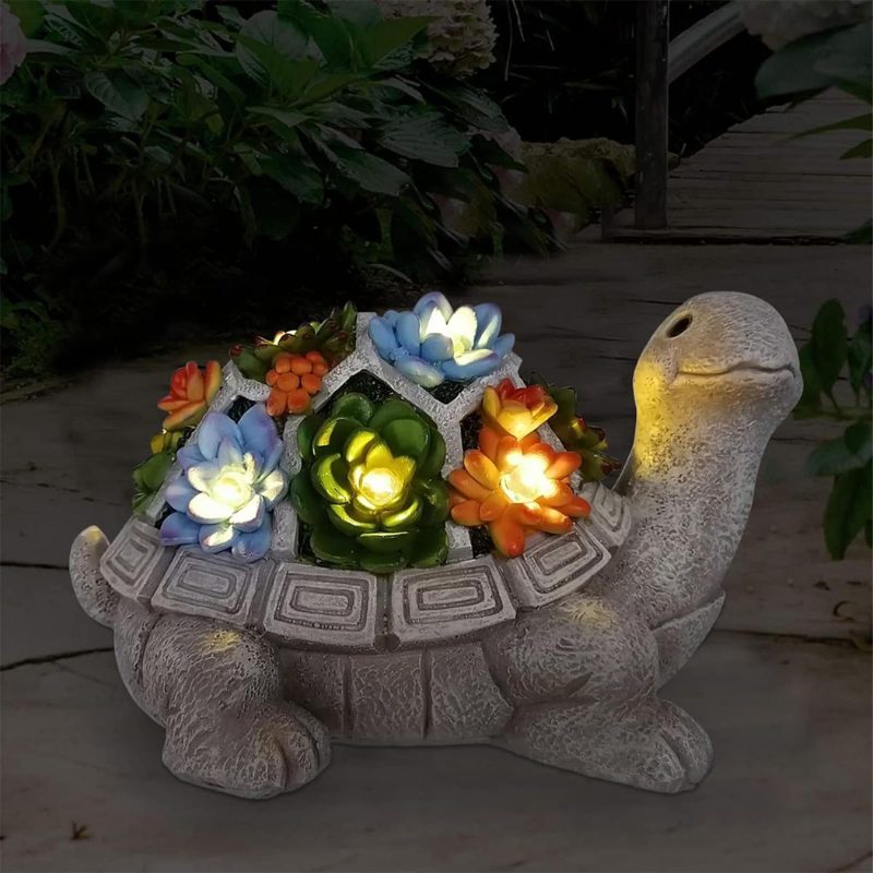 Nacome Solar Garden Outdoor Statues Turtle with Succulent and 7 LED Lights – Lawn Decor Tortoise Statue for Patio, Balcony, Yard Ornament – Unique…