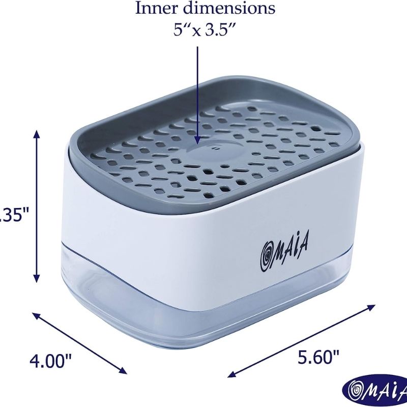 OMAIA 2-in-1 Dish Soap Dispenser with Sponge Holder – dishwashing Liquid Dispenser for Kitchen – Smart Kitchen Gadgets 2023 – Sink Countertop Organizer for Kitchen Sink…